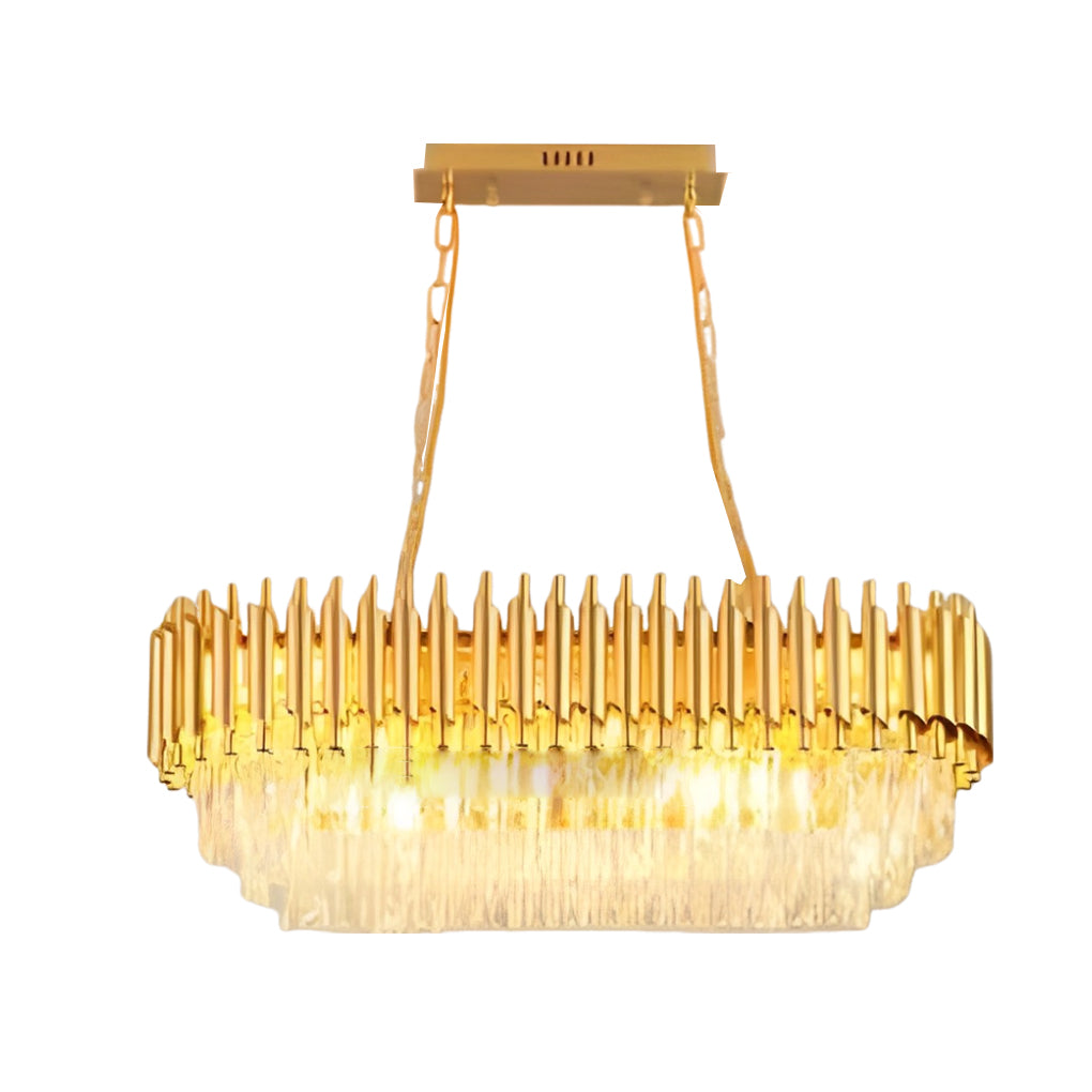 Postmodern Round Oval Crystal Chandelier — Black and Gold Iron, E14, Three-Step Dimming (3000K/4500K/6000K)