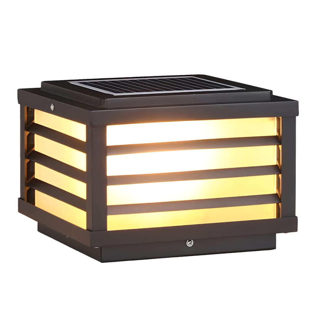 Square Solar LED Fence Cap Post Light — Die-Cast Aluminum, Black, Auto Dusk-to-Dawn, 3000K Warm White