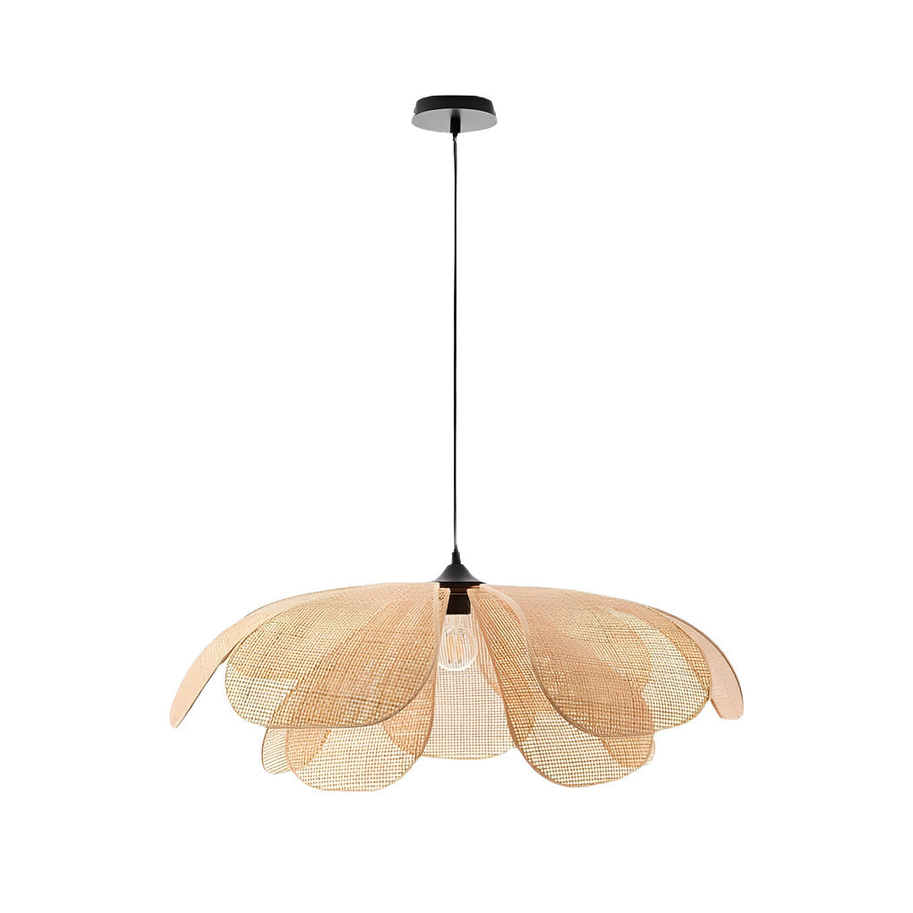 Rattan Flower Petal Chandelier — Wicker, 23.6" Diameter, Three-Step Dimming (3000K/4500K/6000K)
