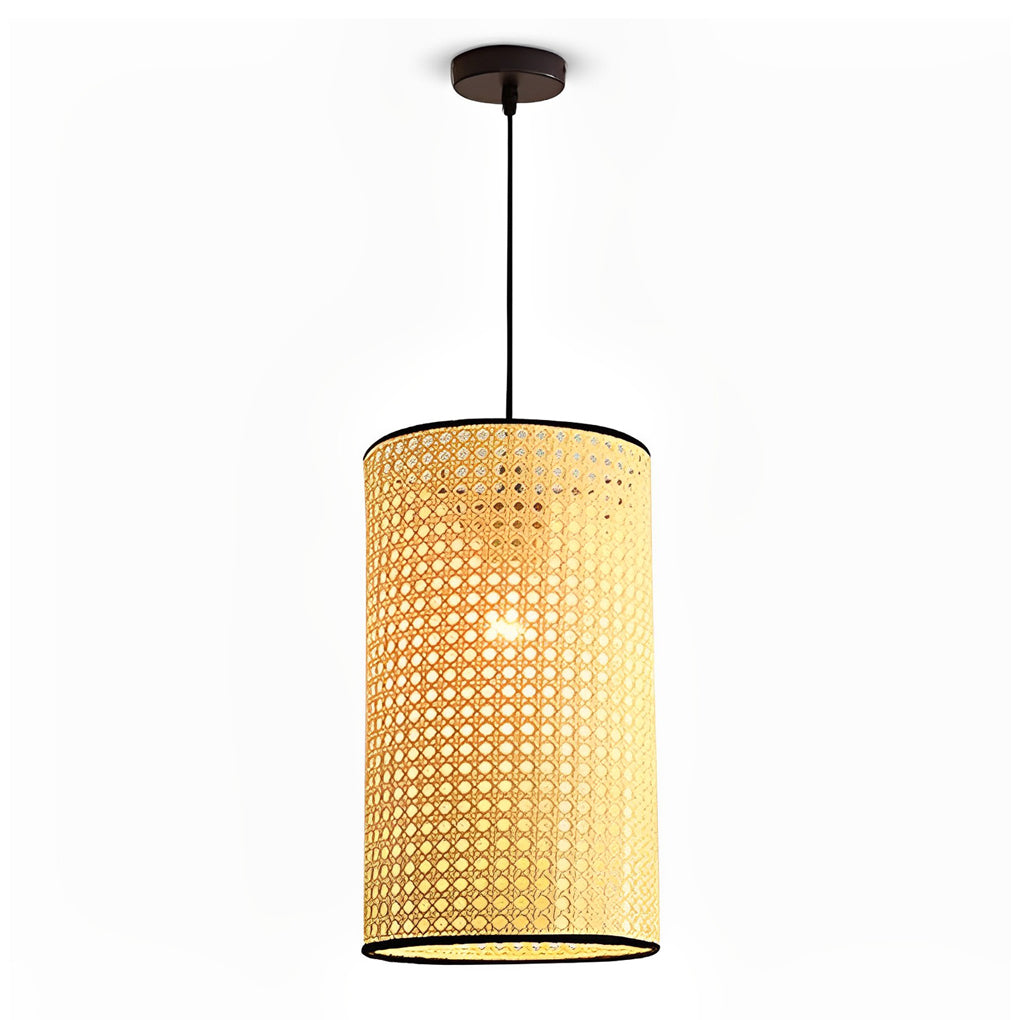 Round Woven Bamboo Farmhouse Pendant Light — Natural Bamboo, Hardwired, Kitchen and Dining