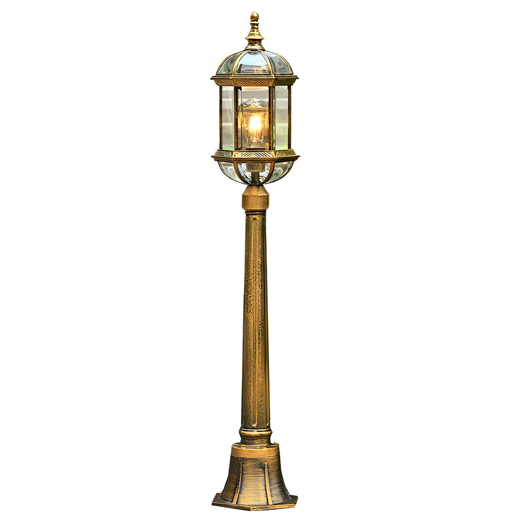 Vintage Golden Outdoor Post Light — Die-Cast Aluminum and Glass, E27, 46" H, Waterproof Rustproof