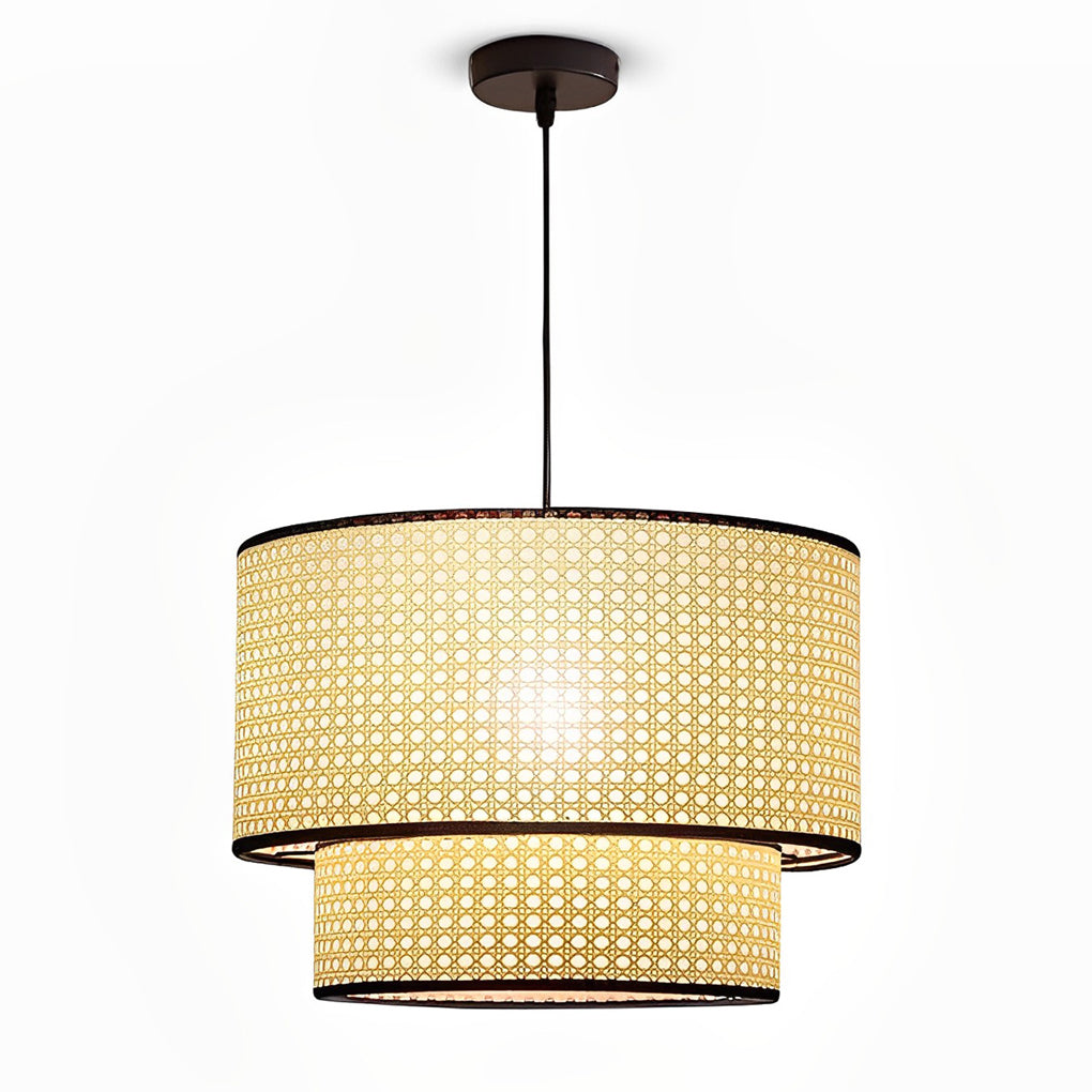 Round Woven Bamboo Farmhouse Pendant Light — Natural Bamboo, Hardwired, Kitchen and Dining