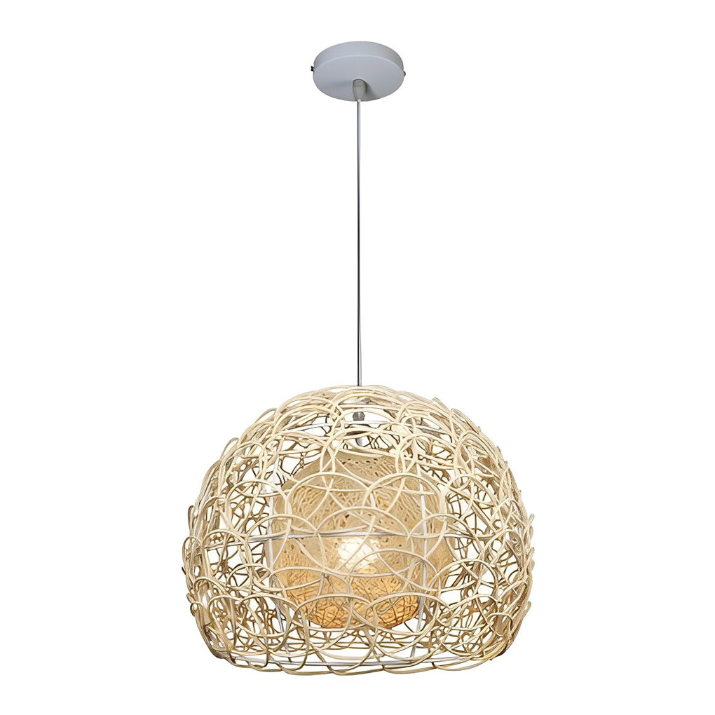 Double-Layer Round Rattan Ball Pendant — Modern Farmhouse, E27, 12"/16"/20", 59" Adjustable Wire