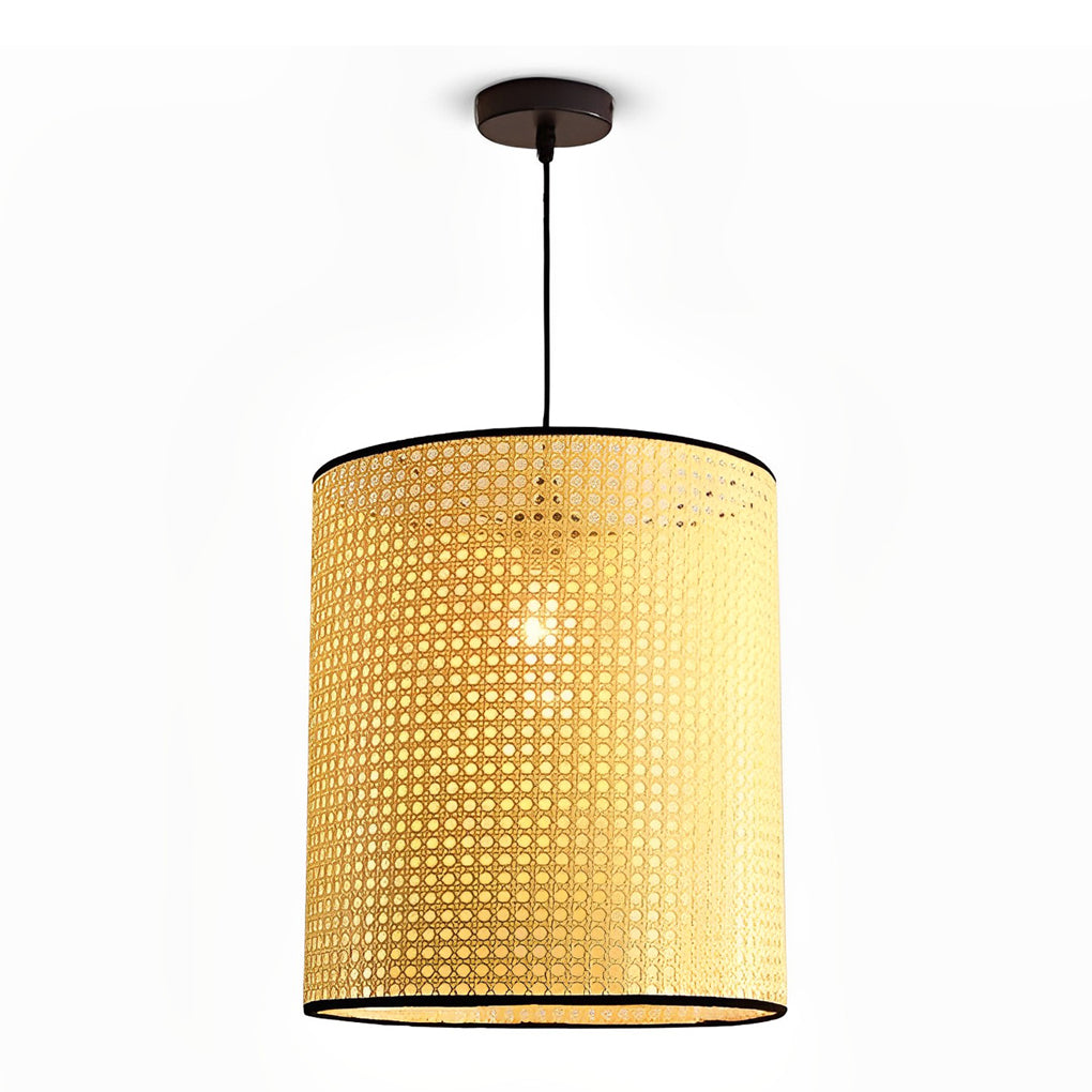 Round Woven Bamboo Farmhouse Pendant Light — Natural Bamboo, Hardwired, Kitchen and Dining