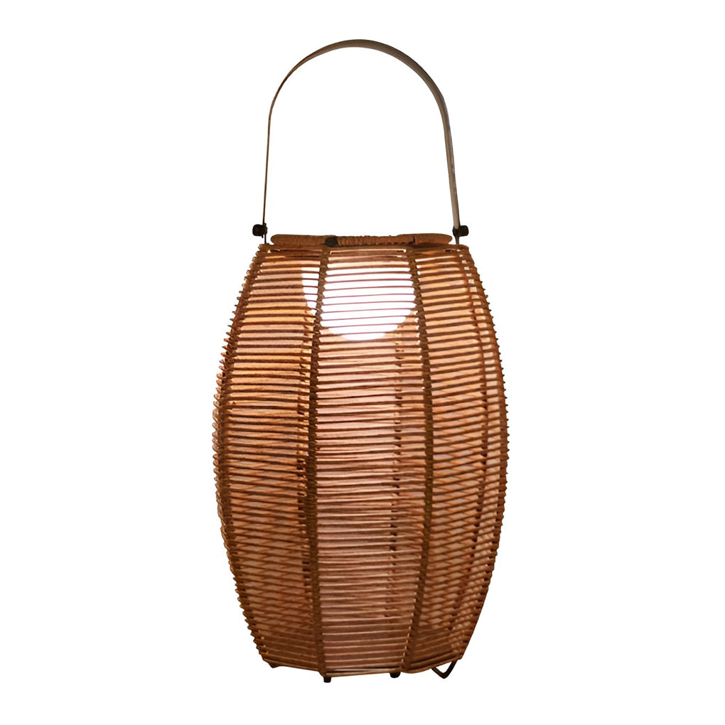 Rattan Lantern Portable Outdoor Floor Lamp — Solar LED, IP65 Weatherproof, 11" × 16", Motion Sensor