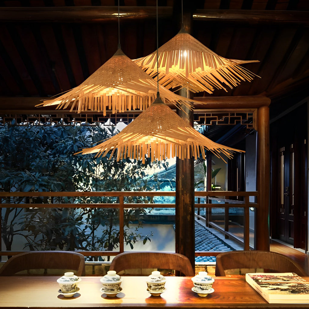 Caribbean Bamboo Woven Pendant Light — Burlywood, 28" Diameter, E26/E27, 21W–30W
