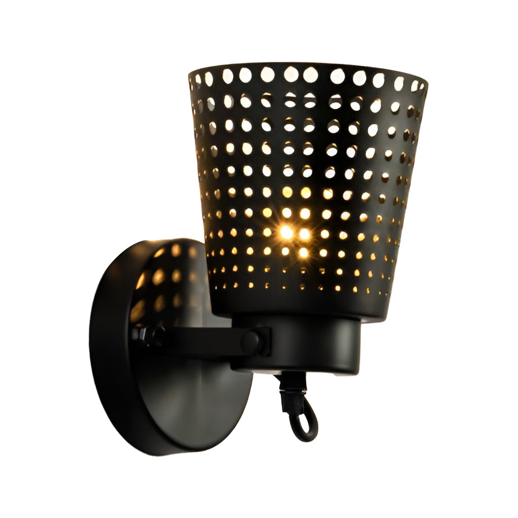 Retro Hollow Industrial Plug-In Wall Sconce — Black Iron, Adjustable Arm, E27, 1-, 2-, or 3-Light