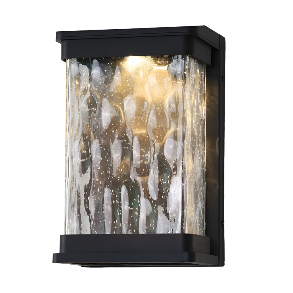 Modern Black Outdoor Wall Sconce — Die-Cast Aluminum, Stone-Textured Glass, 18W LED, IP65 Weatherproof