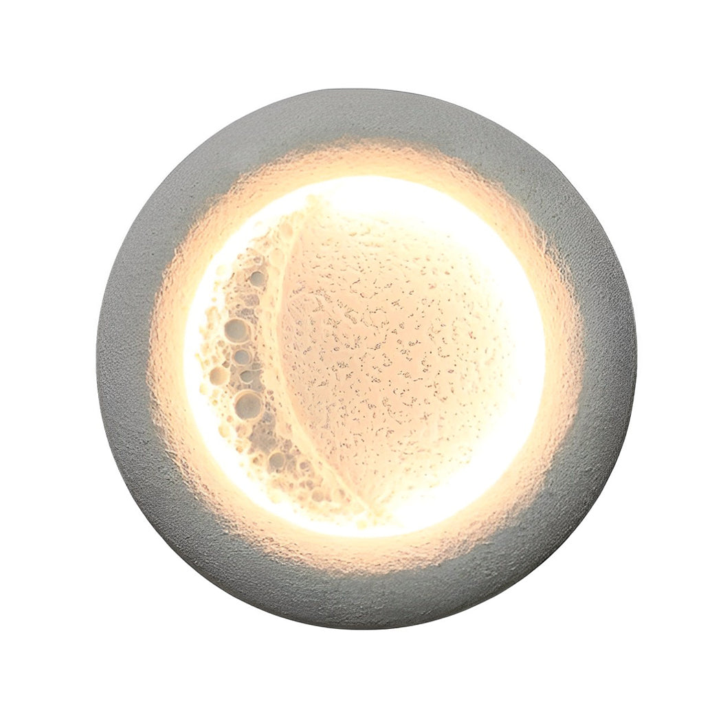 Moon Shape Outdoor Wall Sconce — Concrete, 10W LED, 3000K Warm White, 16" Diameter, IP Waterproof