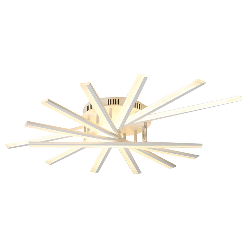 Modern Minimalist Strip LED Semi-Flush Chandelier — Iron and Acrylic, White, Stepless Dimming, Remote Control, 7- or 9-Light