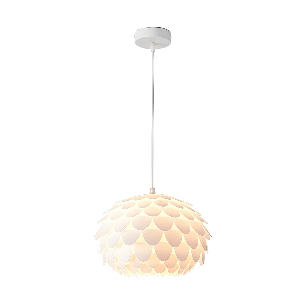 Fish Scale Round Pendant Light — White PP, Three-Step Dimming LED, 20W, 11.8" or 15.7"