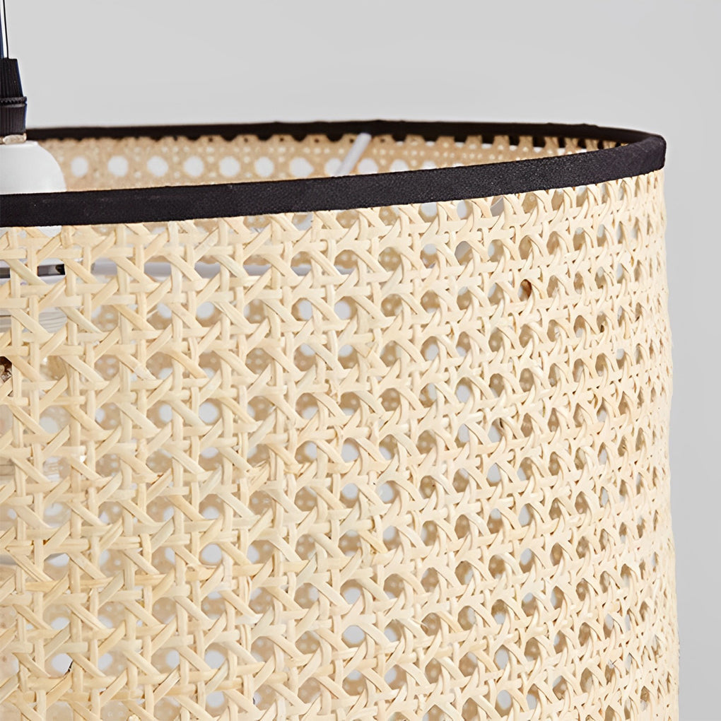Round Woven Bamboo Farmhouse Pendant Light — Natural Bamboo, Hardwired, Kitchen and Dining