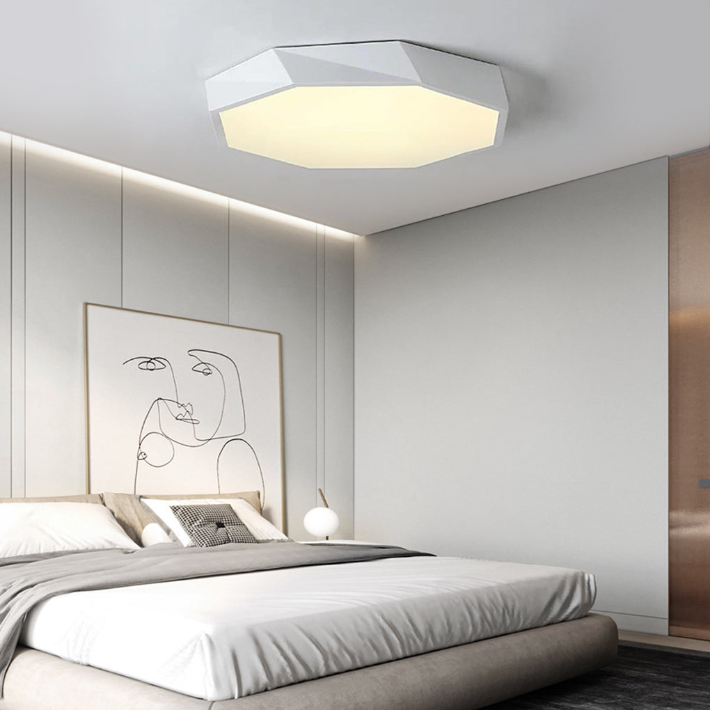 Geometric LED Flush-Mount Ceiling Light — Metal & PVC, 20W, Dimmable with Remote, 3000K–6000K, 20" Diameter