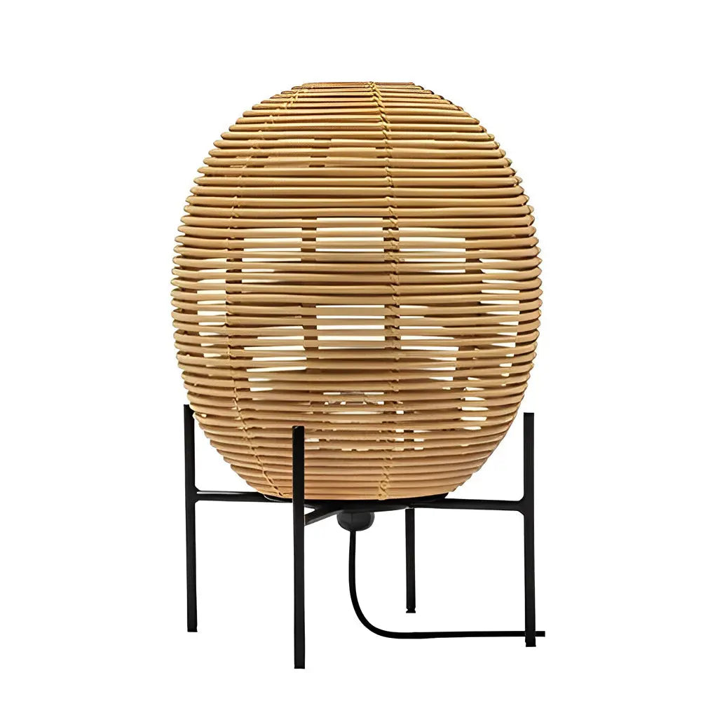 Accent Floor Lamp with Rustic Boho Rattan and Metal Frame Luxe