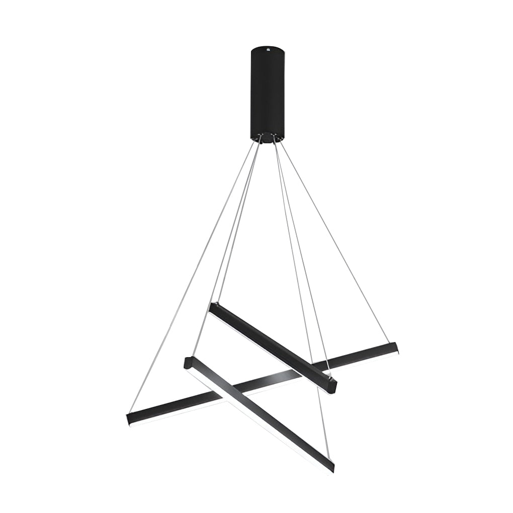 Minimalist Strip LED Chandelier — Black Metal, Stepless Dimming, Remote Control, 3- to 9-Light