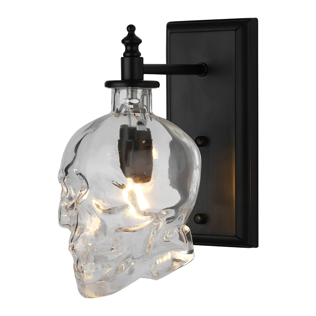 Industrial Skull Wall Sconce — Black Iron and Glass, E14, Warm White 2700–3200K