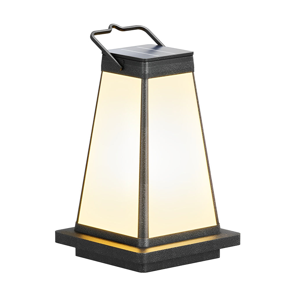 Modern Square Portable Solar Outdoor Lantern — Die-Cast Aluminum, Black, LED, Waterproof