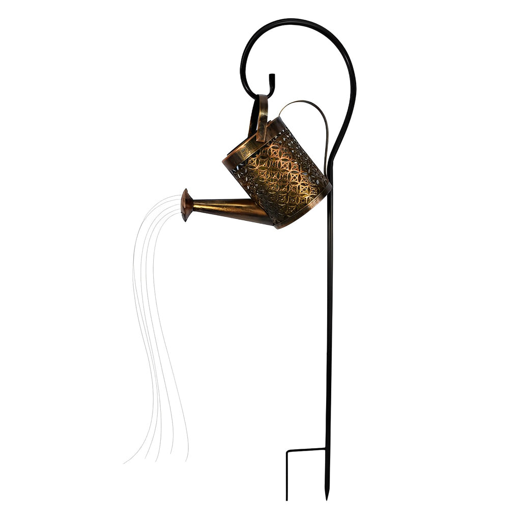 Iron Kettle Shower Solar Garden Light — Iron, LED, IP55 Weatherproof, Dusk-to-Dawn