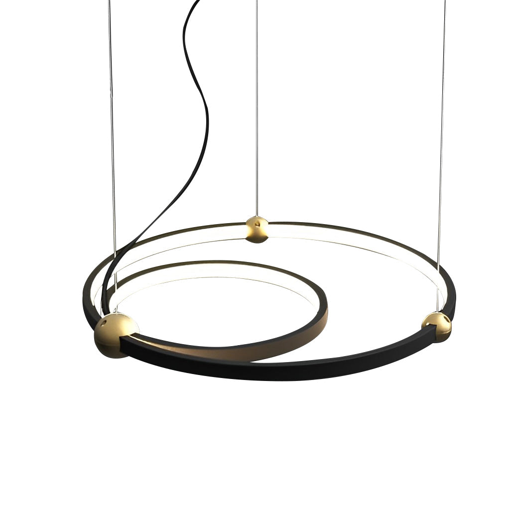 Postmodern Circular Ring Chandelier — Black Iron, LED 4500K, 2- or 3-Ring Configuration