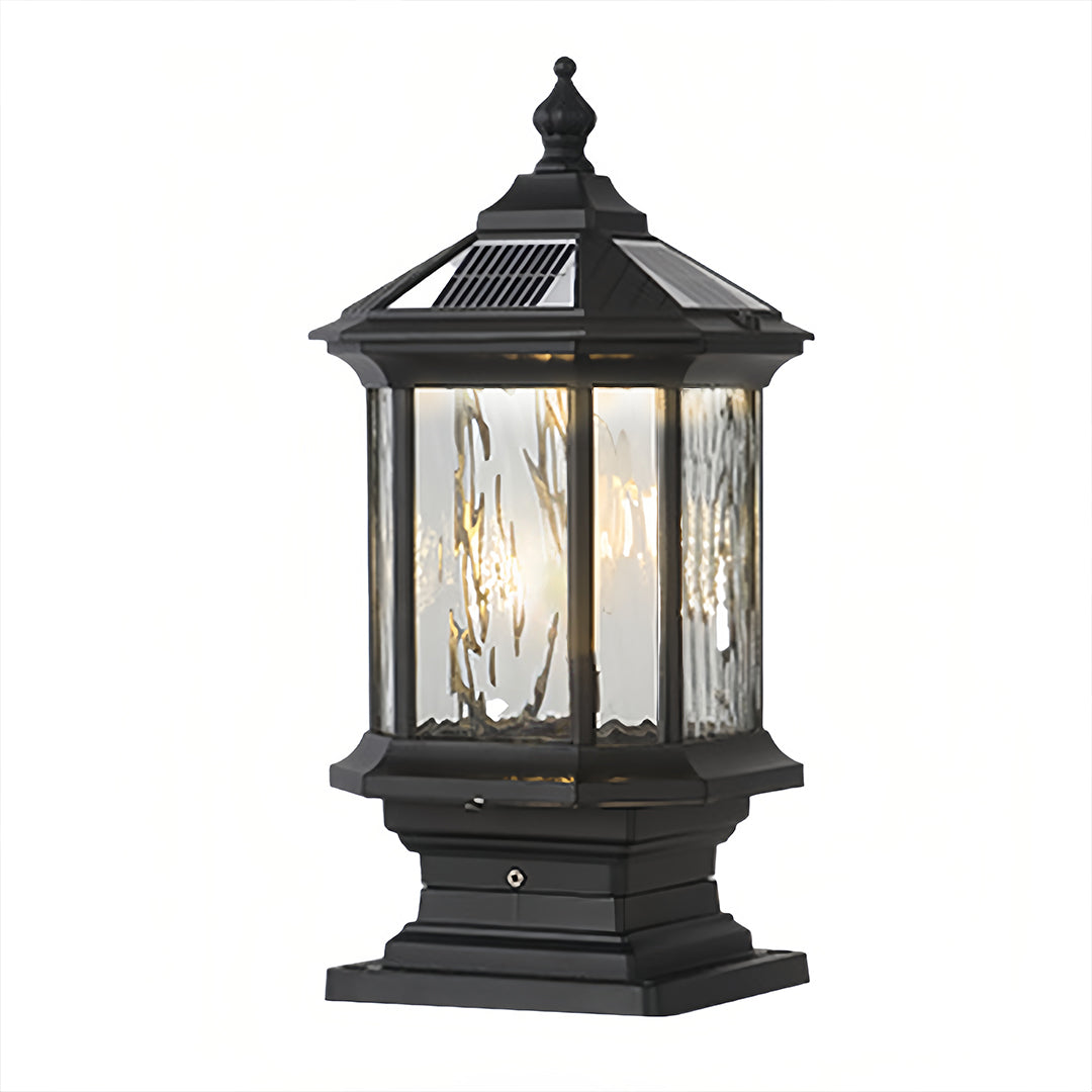 Vintage Lantern Pillar Light — Aluminum, Solar or Hardwired, IP54, 3-Step Dimming, Black or Bronze
