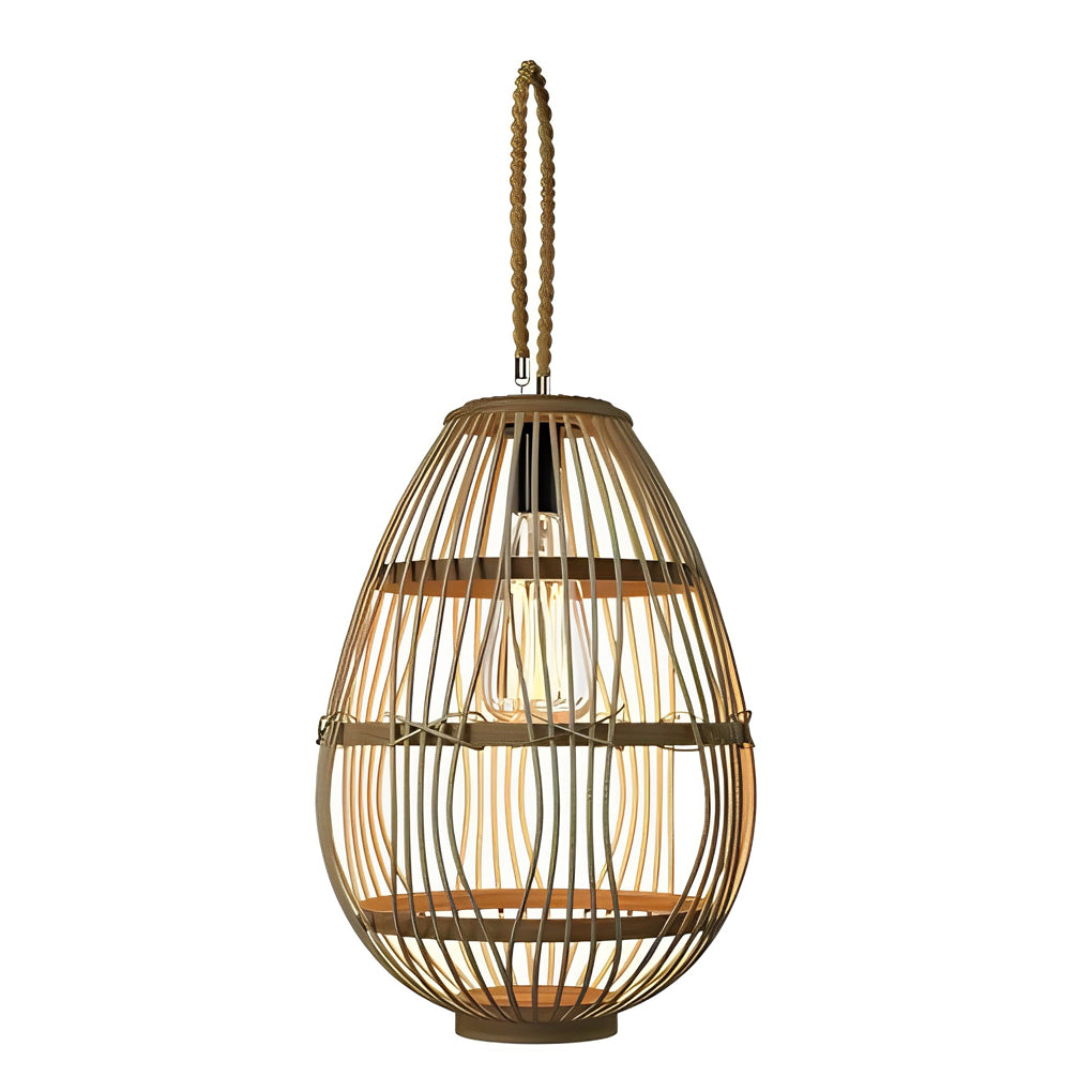 Rustic Modern Solar Portable Lantern — Wood and Rattan, LED, 3000K Warm White, IP65 Weatherproof, 7" × 11"