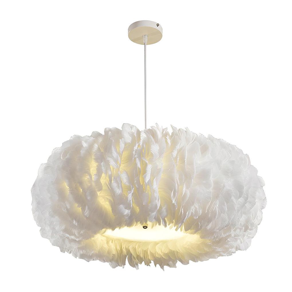 Modern Minimalist Feather Pendant Chandelier — White, Metal Frame with Acrylic Shade, 3000K Warm White, 20" or 24"