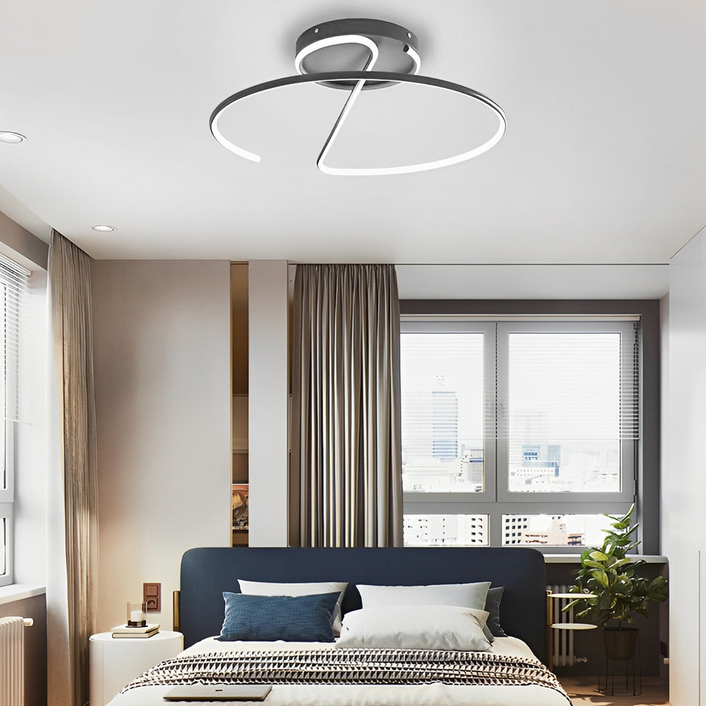 Modern Dimmable LED Ceiling Light Fixture in a Semi-Circle Streamlined Metal Design