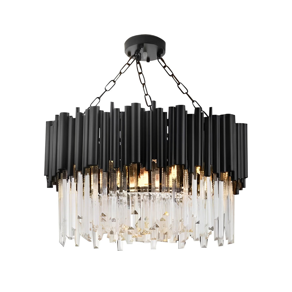 Circular Crystal Chandelier — Black Metal, Postmodern, LED 3000K, 24" or 31"
