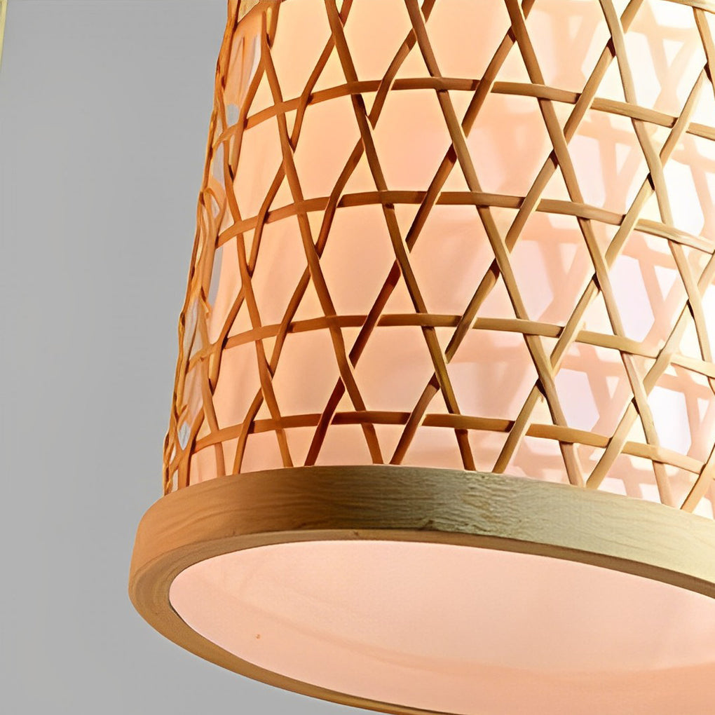 30" Cluster Cylinder Bamboo Multi-Light Pendant — Farmhouse, E26/E27, 43" Adjustable Wire