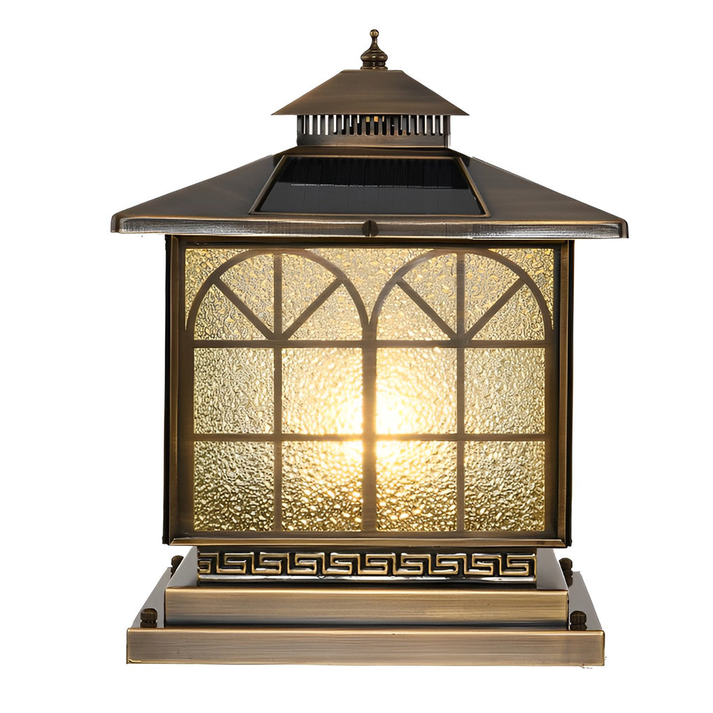 Classical Bronze Solar Post Cap Light — Hardwired or Solar, 3-Step Dimming, Waterproof, E27