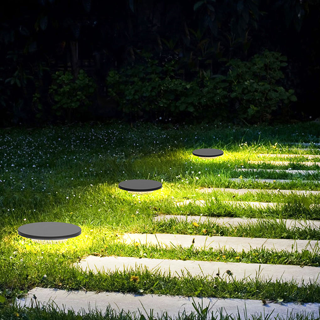 Halo Bottom-Emitting Solar Ground Light — Die-Cast Aluminum & Glass, LED 18W, 3000K, IP65, 11.8" Diameter