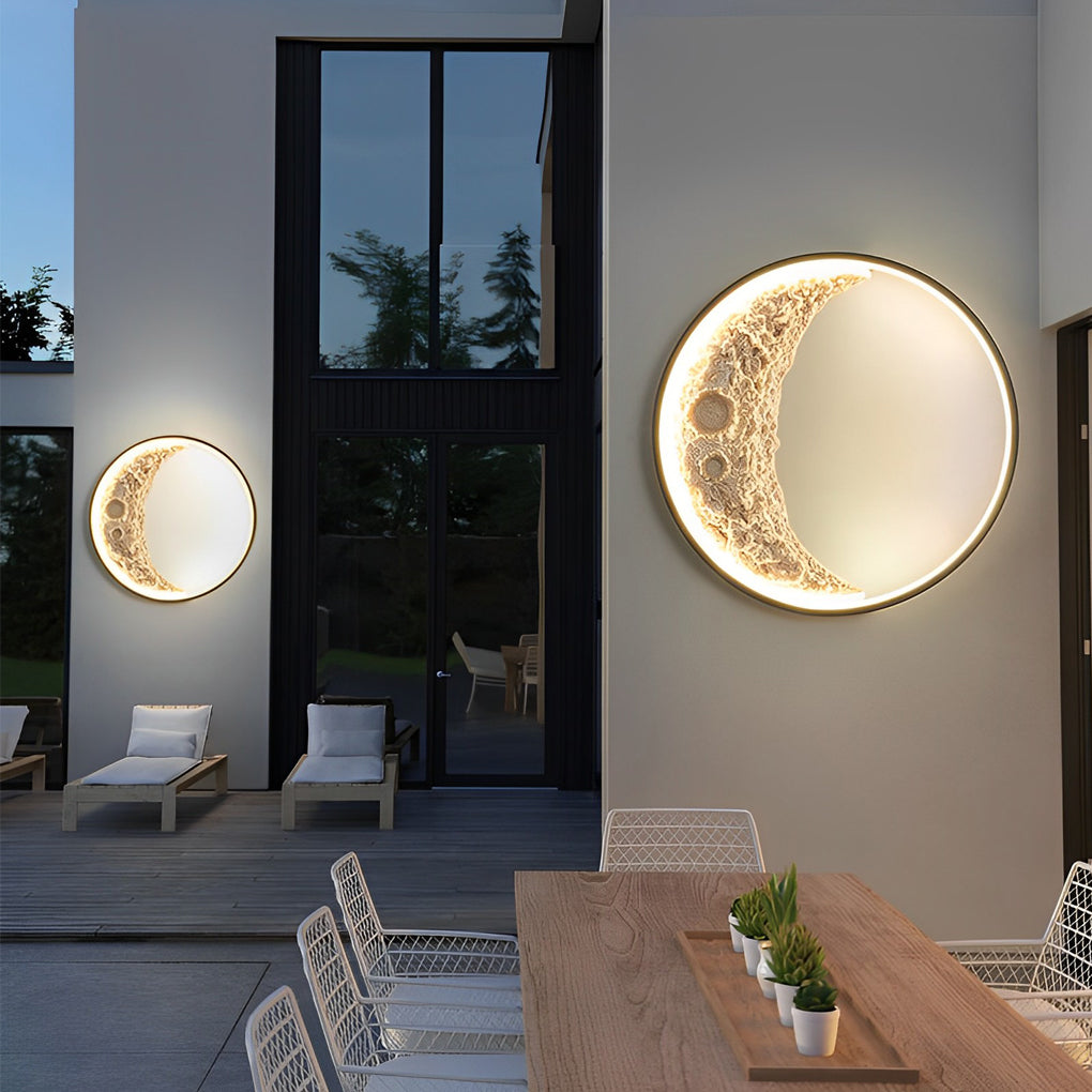 Crescent Moon Outdoor Wall Sconce — Aluminum & Resin, Hardwired LED, 3000K, Art Deco