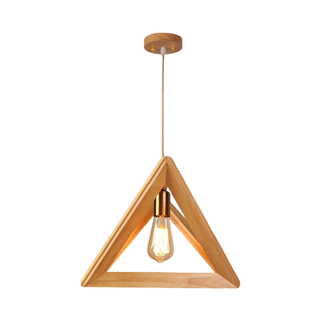 Geometric Wood Frame Pendant Light — Rustic Modern, E27, Adjustable 59" Cord