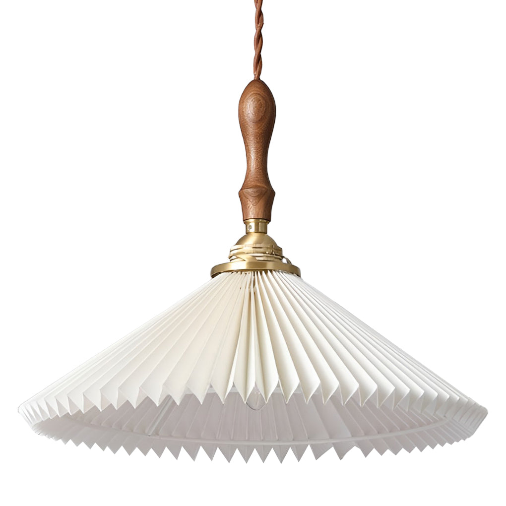 Pleated Mini Pendant or Wall Sconce — Walnut Wood and Copper, LED, 9" or 12" Diameter