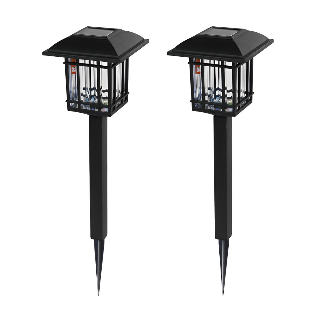 Vintage-Modern Square Solar Path Lights, 2-Pack — Black ABS, LED 0.2W, IP44, 6–10 Hr Runtime