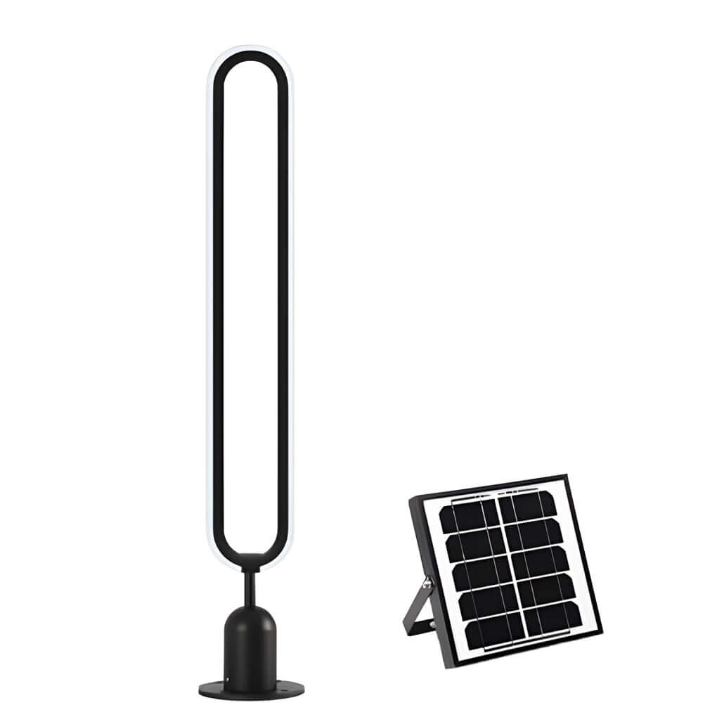 Oval Ring Outdoor Pillar Light — Black Aluminum, LED, Solar / Hardwired, IP54, 6W–10W