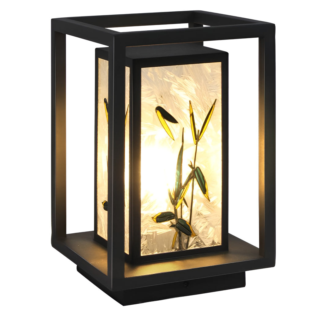 Landscape-Pattern Solar Bollard Path Light — Galvanized Steel & Hand-Painted Acrylic, E27, IP55, 12W/24W