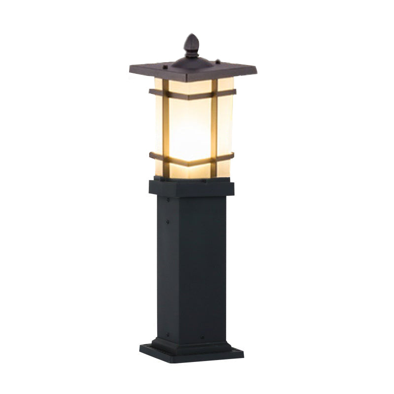 Vintage Geometric Outdoor Bollard Light — Black Aluminum & Glass, 12W LED E27, IP65, Hardwired
