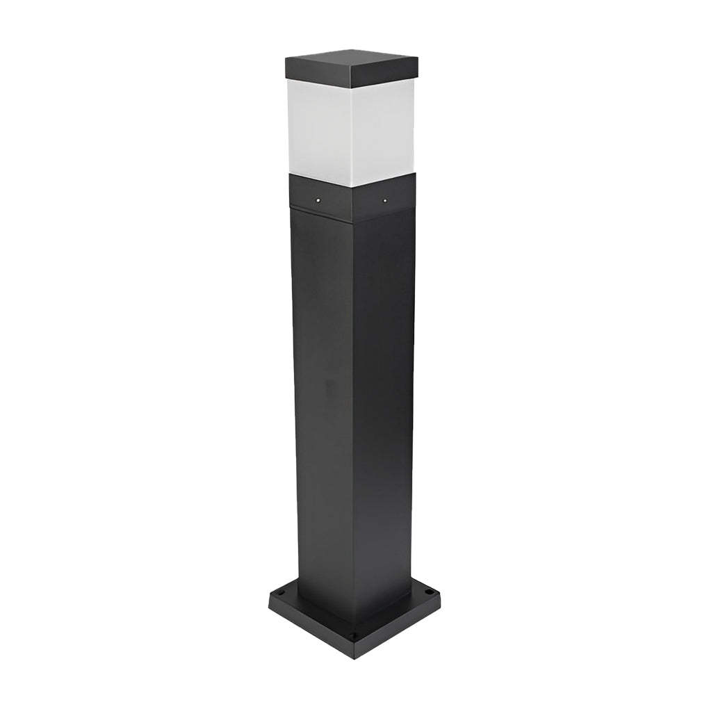Minimalist Square Outdoor Bollard Light — Aluminum & Acrylic, Black, COB LED, IP65, Hardwired, 15.7" / 23.6" / 31.5"