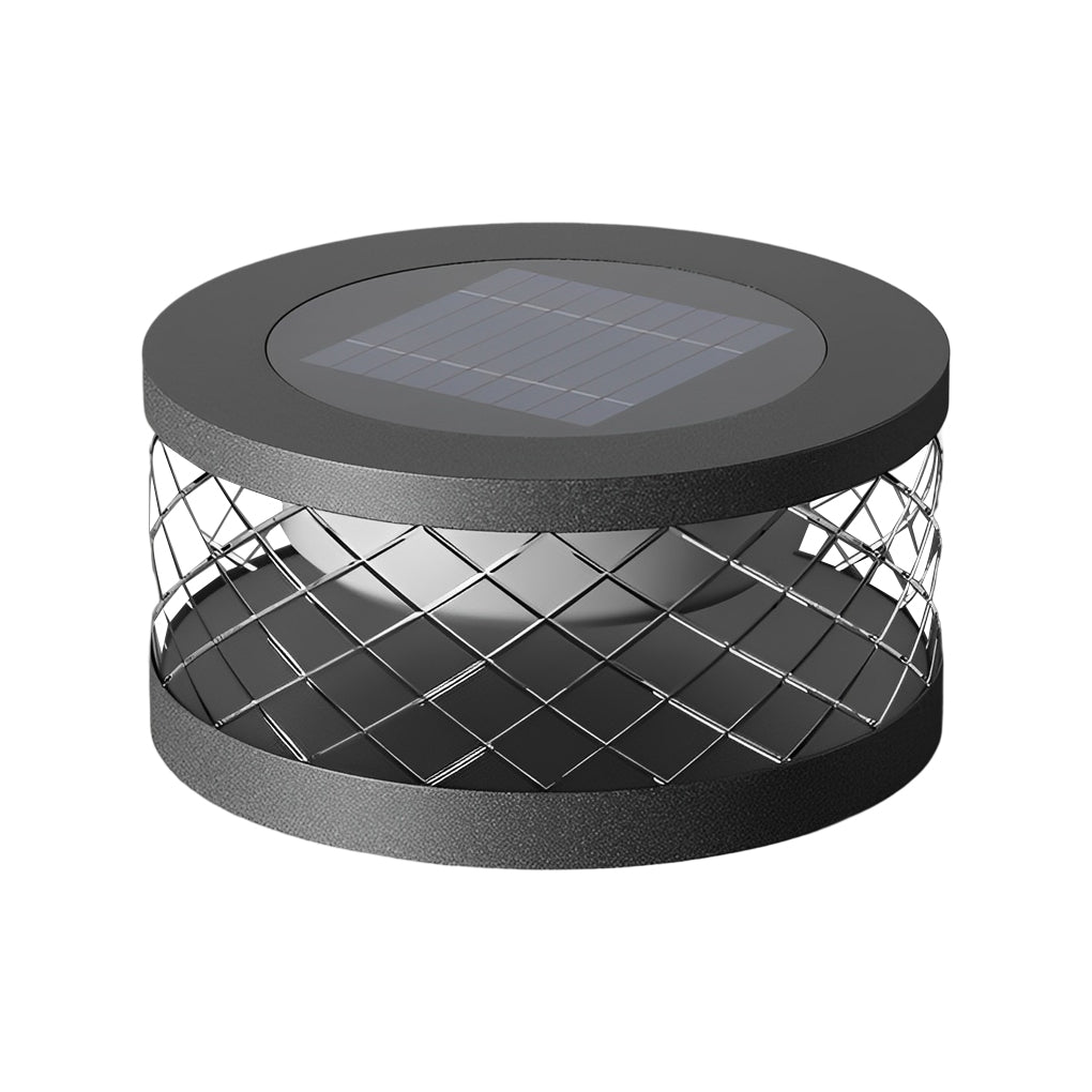 Modern Round Solar Post Cap Light — Black Acrylic & Stainless Steel, LED 3000K, Waterproof