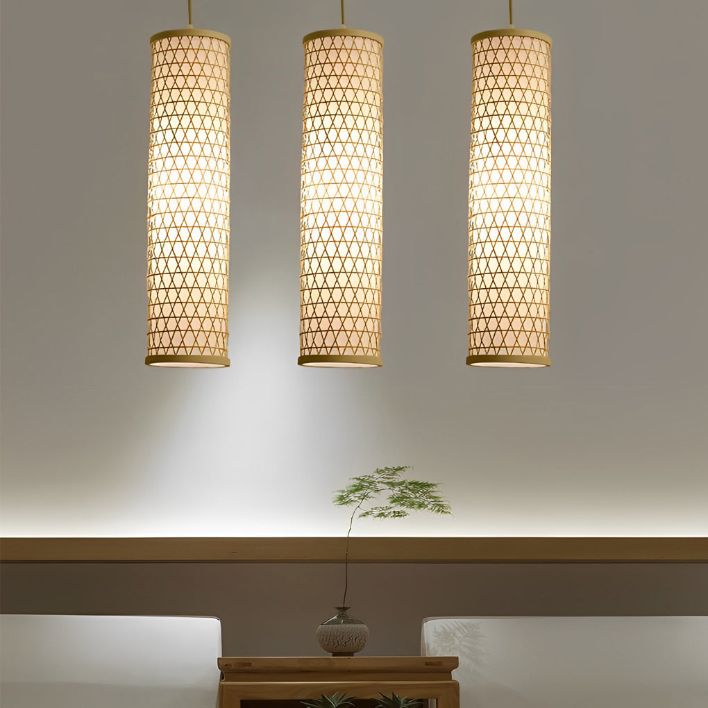 30" Cluster Cylinder Bamboo Multi-Light Pendant — Farmhouse, E26/E27, 43" Adjustable Wire