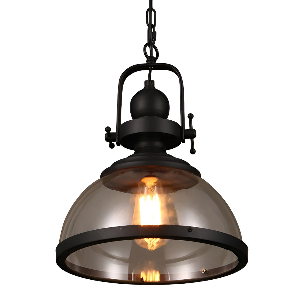 Retro Industrial Bowl Pendant Light — Iron and Antique Glass, E27, Hardwired, 12.2" Diameter