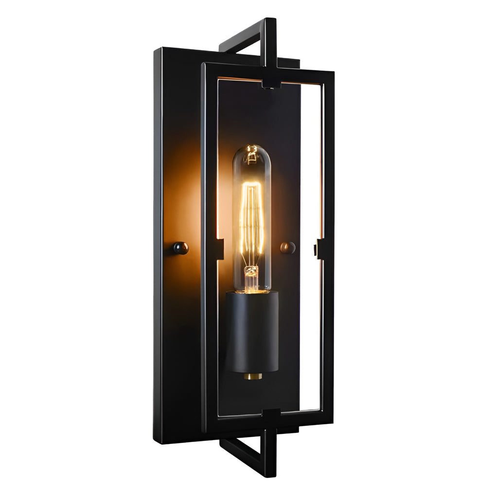 Industrial Rectangular Wall Sconce — Black Iron, E26, 5"W × 13"H