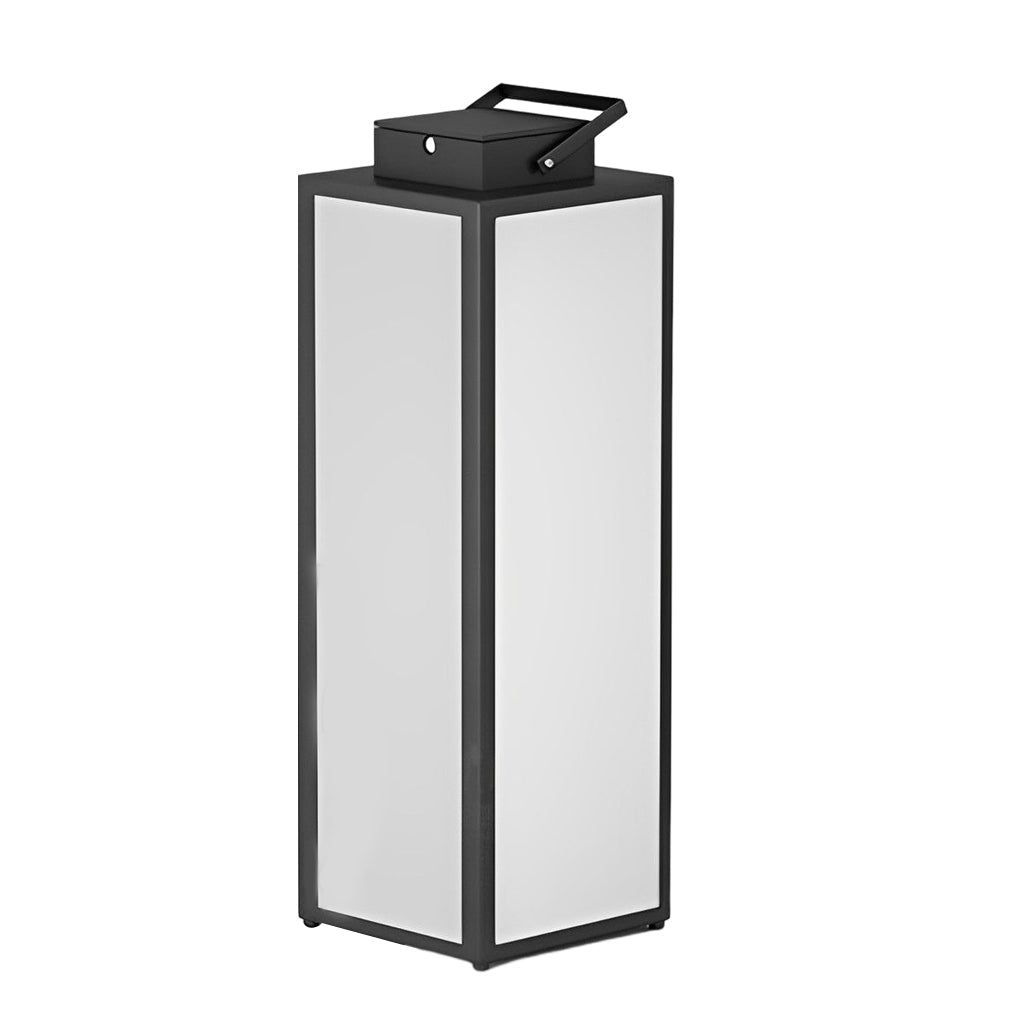 Square Portable Outdoor Lantern — Stainless Steel, Black, LED 3000K, IP65, Solar / Hardwired / Battery, 2 Sizes