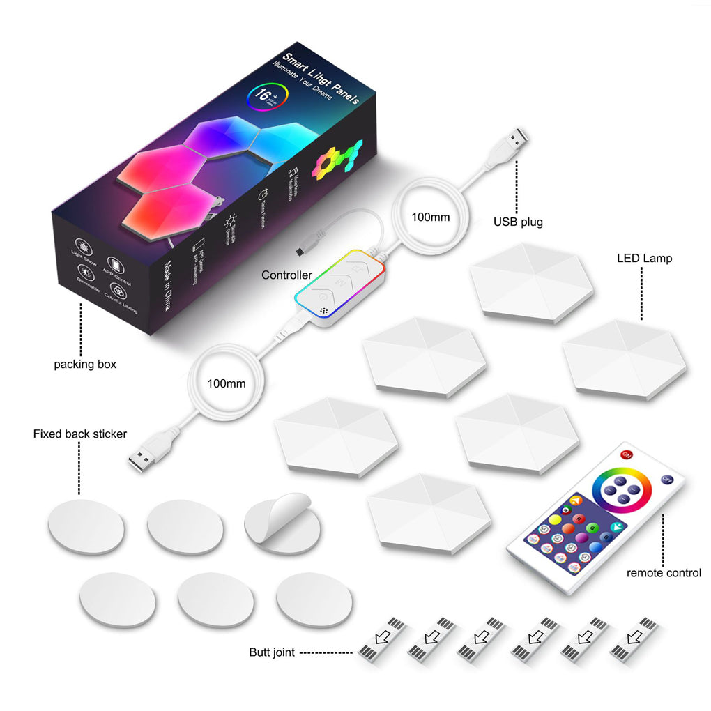 Hexagon Cellular RGBIC LED Wall Sconce Panels — Smart App & Remote Control, 4 Music Modes, 6W, 12V