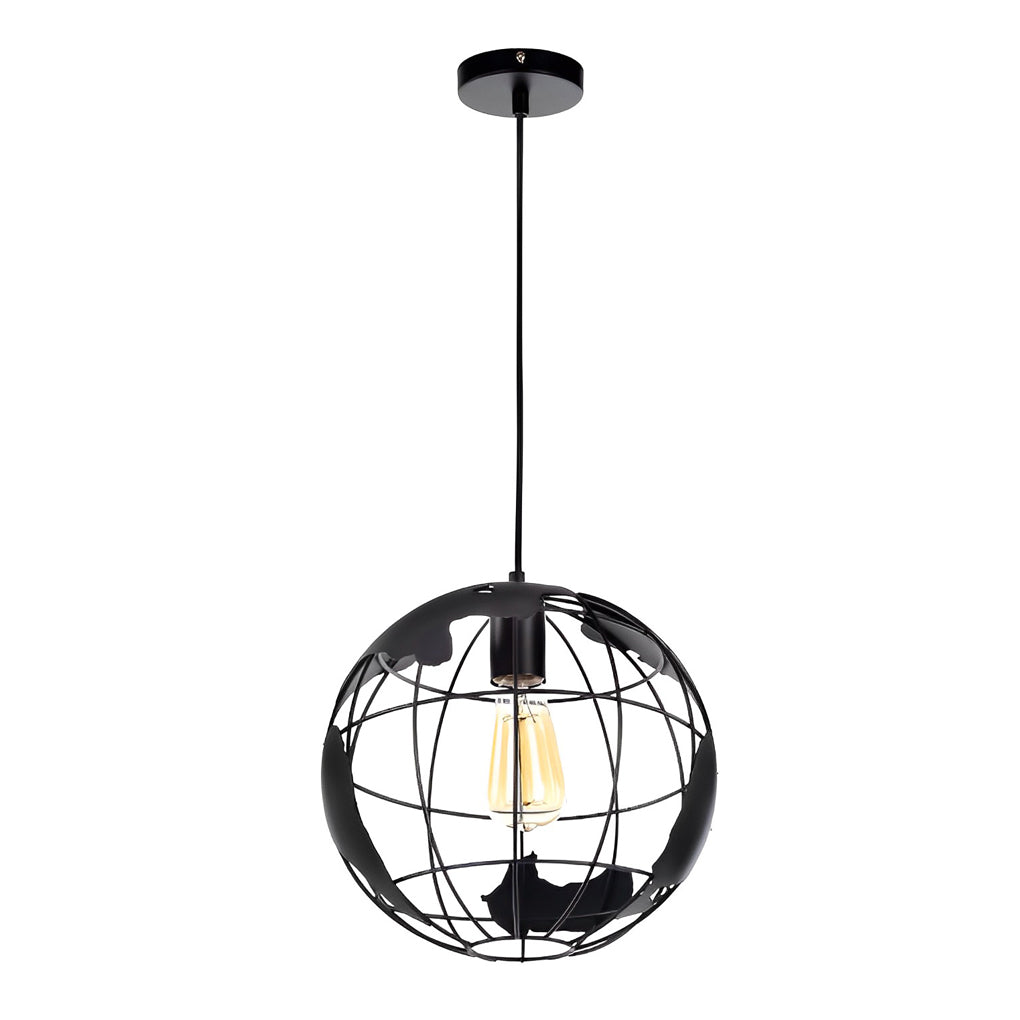 Industrial Globe Pendant — Black or White Iron, 12" Diameter, E27, Max 60W