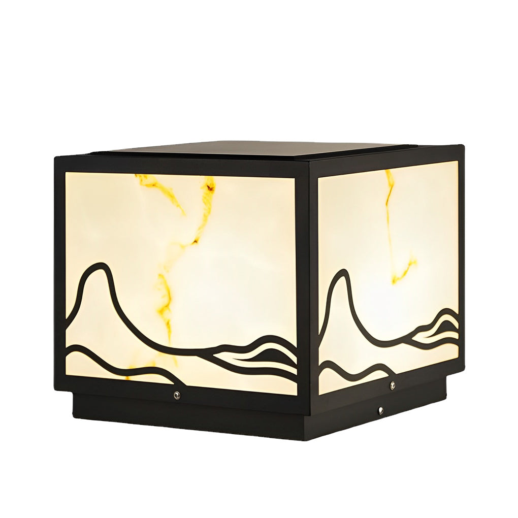 Mountain Scenery Solar Post Cap Light — Stainless Steel and Imitation Marble, LED, IP65, Warm White 3000K, Remote Control