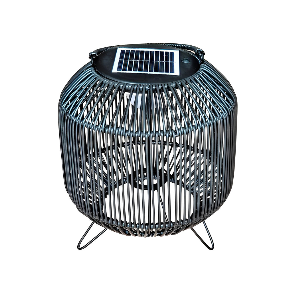 Retro Rattan Portable Outdoor Lantern — Iron and Wicker, Solar-Powered, IP65 Weatherproof, 10" × 16"