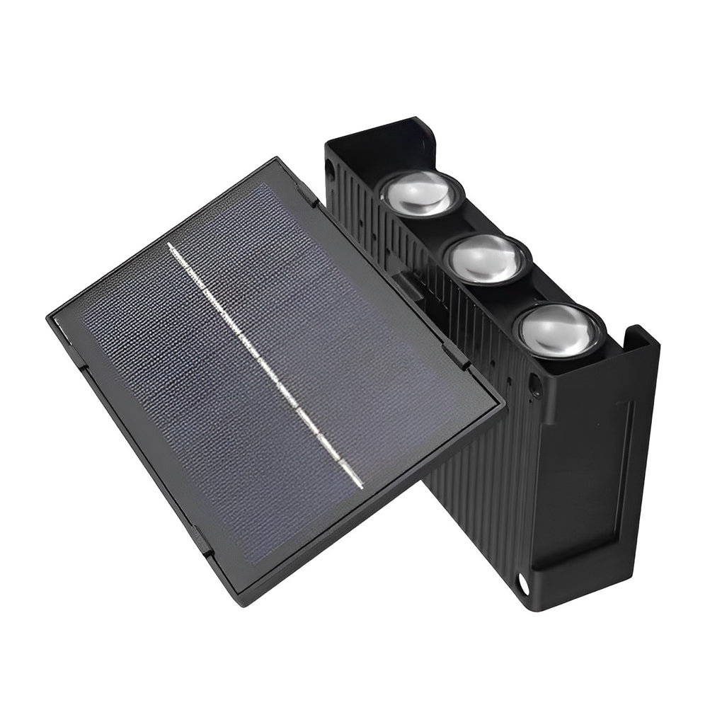 Modern Rectangular Solar Up/Down Wall Sconce — Black, LED, IP65 Weatherproof, 3000K Warm White