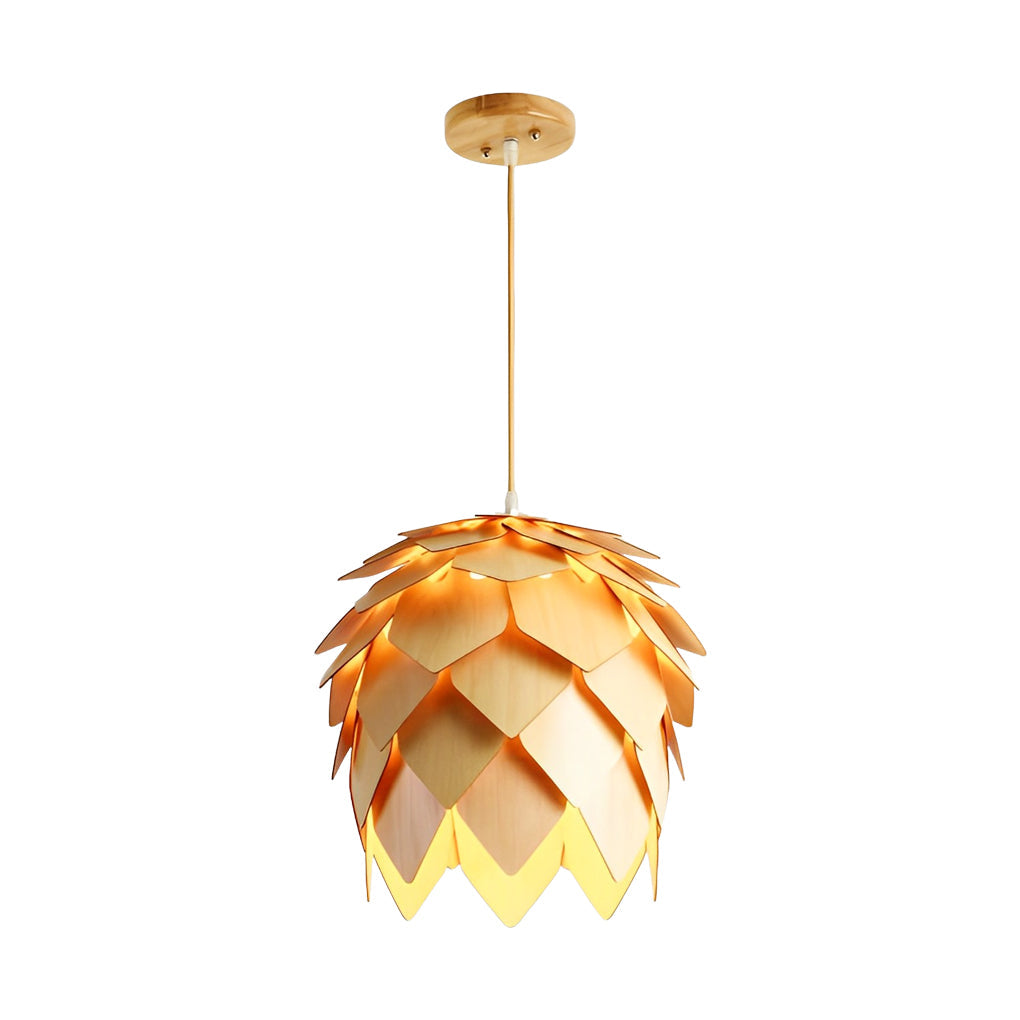 Pine Cone Pendant Chandelier — Wood, LED, 7W/9W, 3000K Warm White, Hardwired, Rustic Modern